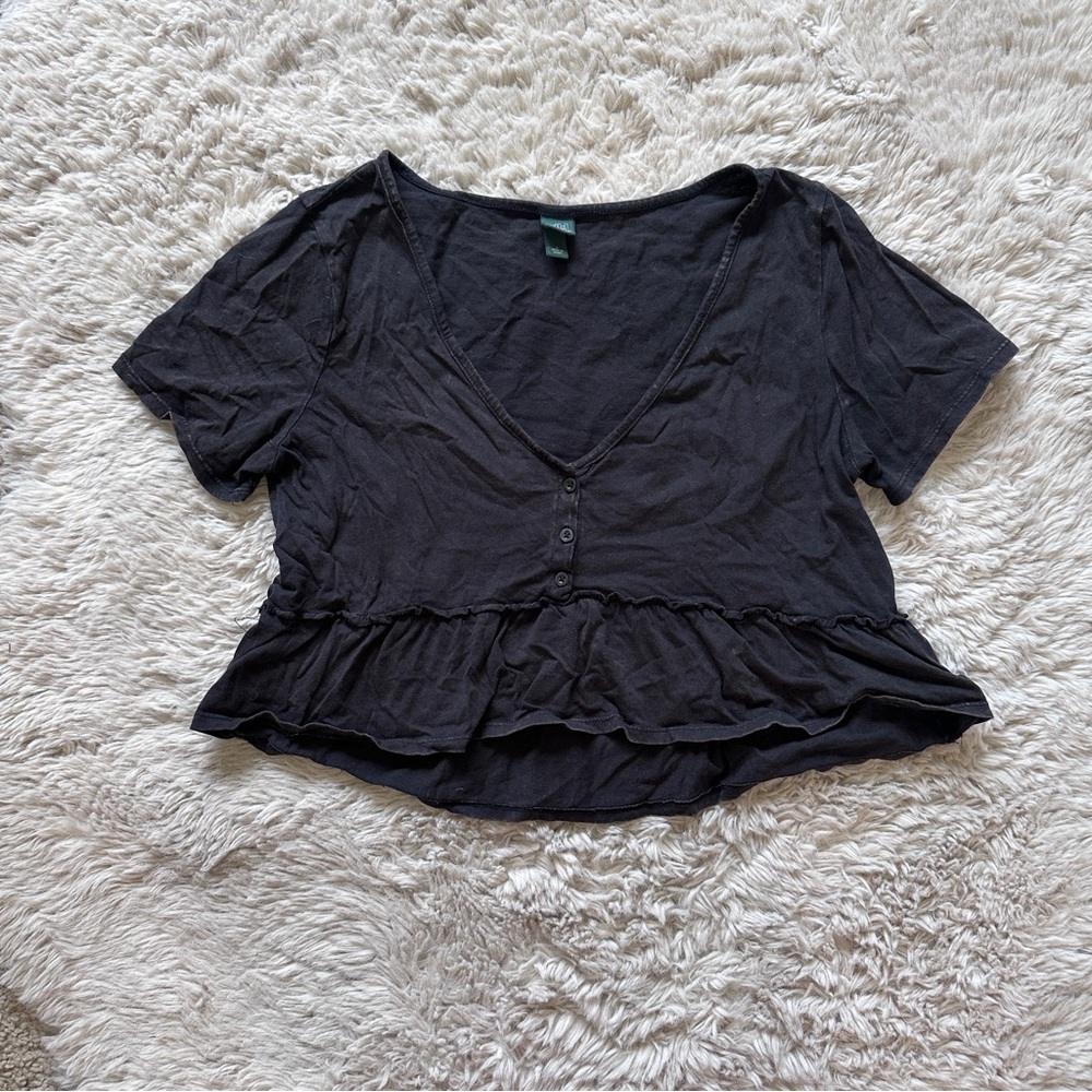 Wild Fable Washed Black Peplum Top Short Sleeve - Small